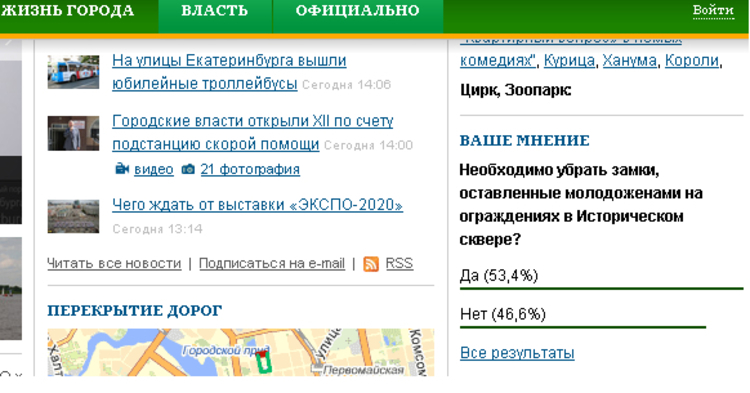 Результаты голосования на официальном сайте администрации Екатеринбурга